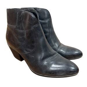 Frye Jennifer Black Leather Ankle Bootie Pointed Toe Block Heel Sz 10M Cowgirl
